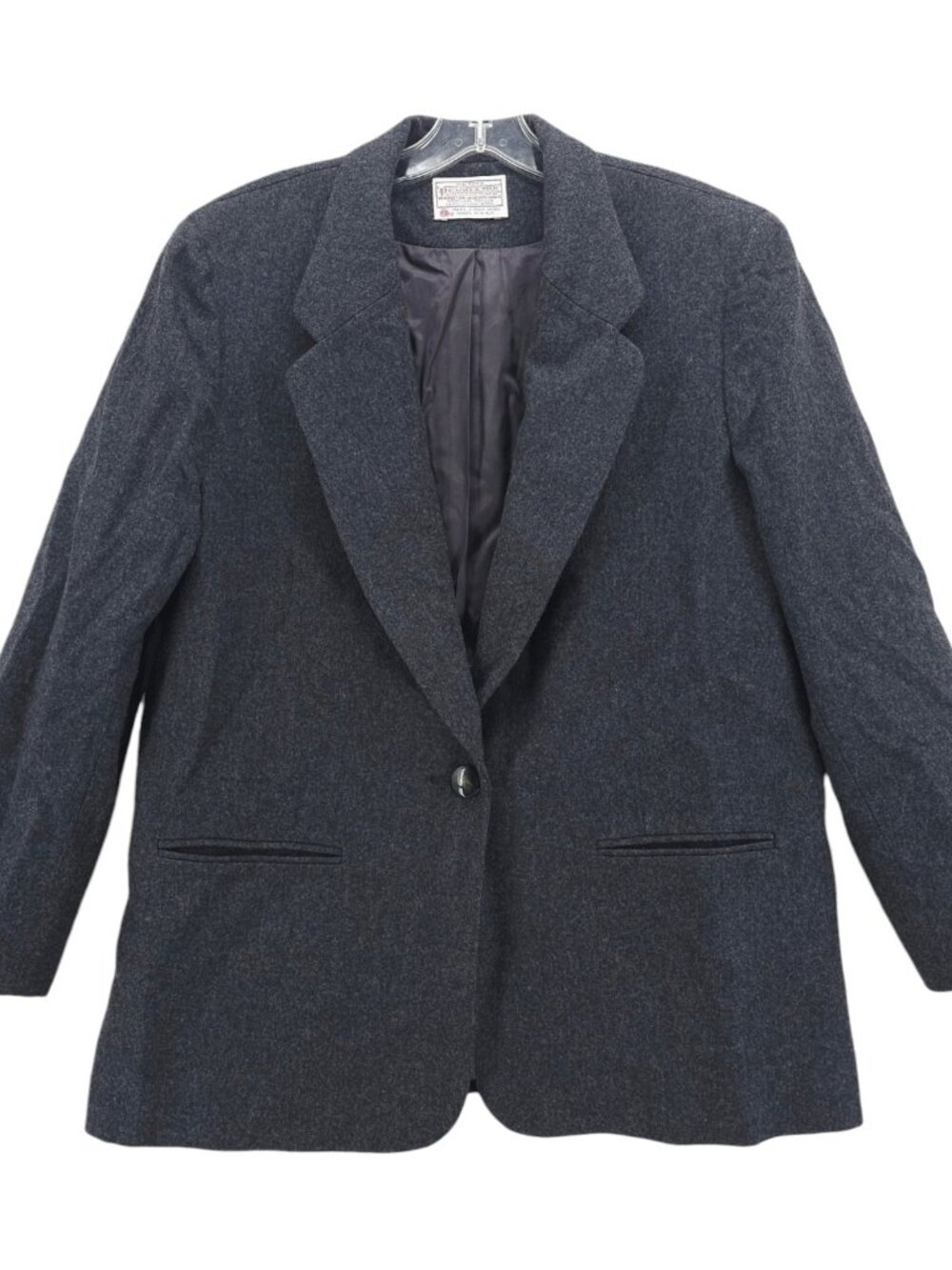 PENDLETON 100% Virgin Wool Dark Gray Single Button Blazer MADE IN USA 12 PETITE